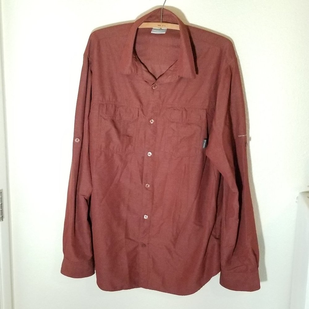 Columbia Mens Shirt Medium M Omni-Wick Roll Tab Sleeve Button Front Poly Blend